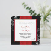 Uitnodiging voor rode en zwarte  patroonbruiloft (Staand voorkant)
