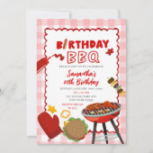 Uitnodiging voor rode gingham verjaardagsbarbecue (Voorkant)
