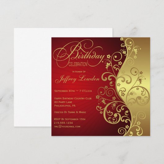 Uitnodiging voor Rode & Gold-feestdagen (Voorkant / Achterkant)