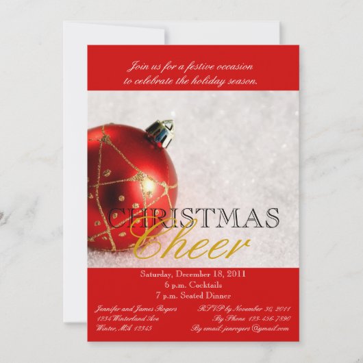 Uitnodiging voor Rode Kerst-kerstfeest (Voorkant)