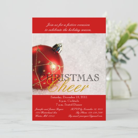Uitnodiging voor Rode Kerst-kerstfeest (Staand voorkant)