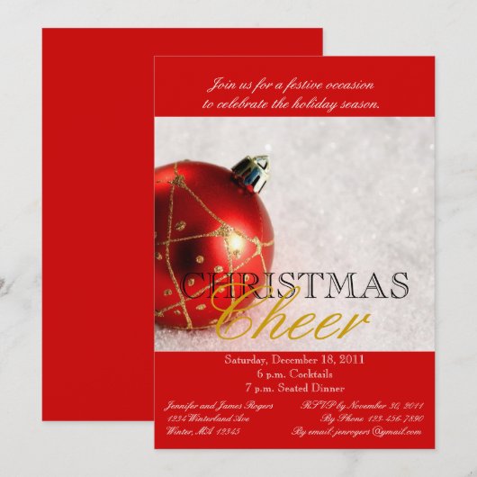 Uitnodiging voor Rode Kerst-kerstfeest (Voorkant / Achterkant)