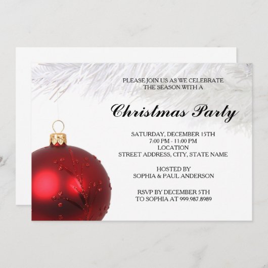 Uitnodiging voor Rode Kerstbal Kerstfeest (Voorkant / Achterkant)