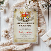 Uitnodiging voor rode tractor baby jongens douchef