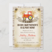 Uitnodiging voor rode tractor baby jongens douchef (Voorkant)
