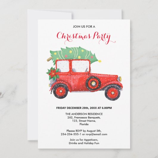 Uitnodiging voor Rode Vrachtwagen voor kerstfeestd (Voorkant)