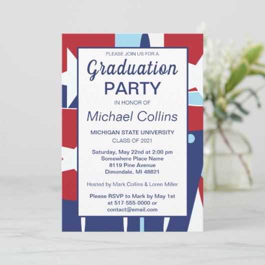 Uitnodiging voor Rode White en Blauwe Partij (Staand voorkant)