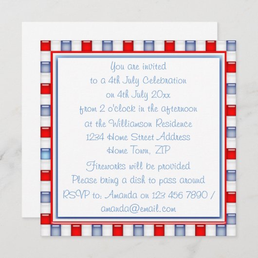 Uitnodiging voor rode, witte en blauwe patriottisc (Voorkant / Achterkant)