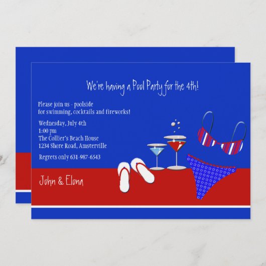 Uitnodiging voor Rode, Witte en Blauwe Pool (Voorkant / Achterkant)