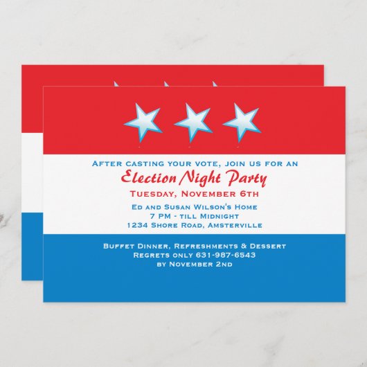 Uitnodiging voor Rode, Witte en Blauwe Verkiezings (Voorkant / Achterkant)