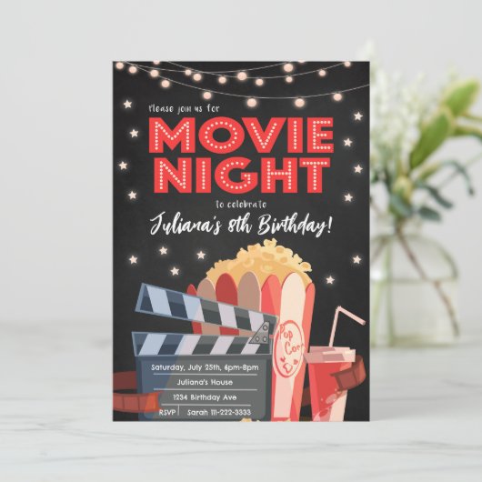 Uitnodiging voor Rode Zwarte Filmavond Verjaardags (Staand voorkant)