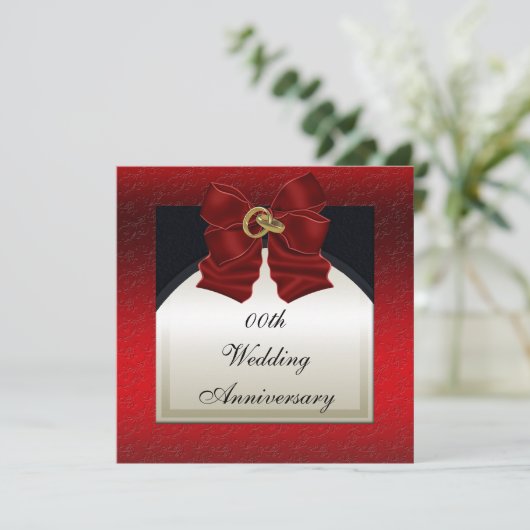 Uitnodiging voor rode zwarte huwelijksjubileum (Staand voorkant)