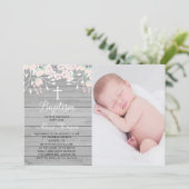 Uitnodiging voor roestgrijs hout met floreel bapti (Staand voorkant)