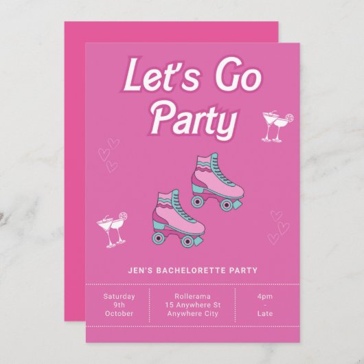 Uitnodiging voor Roller Disco met Roller Skates (Voorkant / Achterkant)