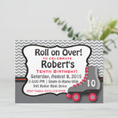 Uitnodiging voor roller skate verjaardagsfeestje (Staand voorkant)