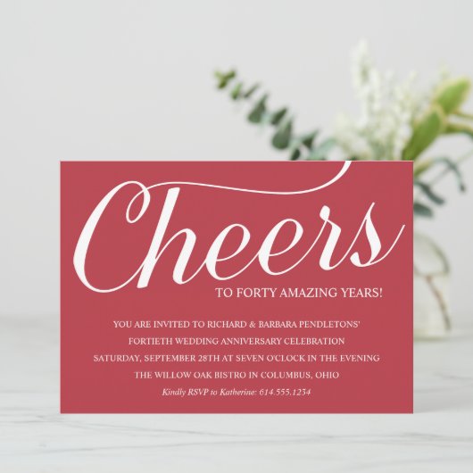 Uitnodiging voor romantisch 40-jarig huwelijksjubi (Staand voorkant)