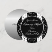 Uitnodiging voor ronde muziekstripes, zwart-wit (Voorkant / Achterkant)