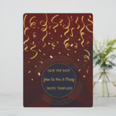 Uitnodiging voor Rood en Goud Confetti Feest  (Staand voorkant)