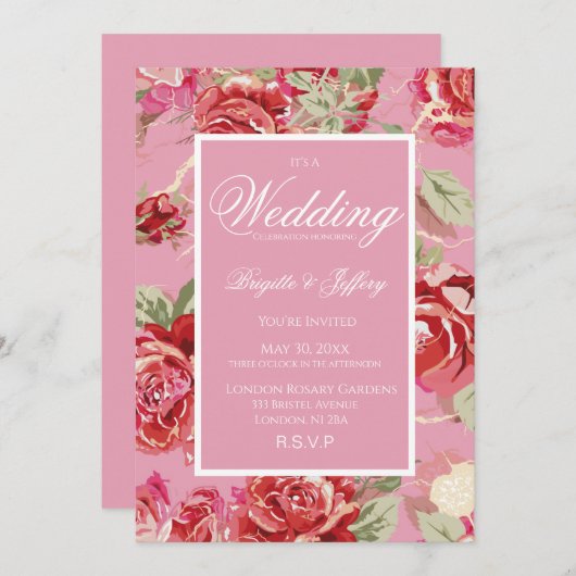 Uitnodiging voor rood rozen bruiloft (Voorkant / Achterkant)