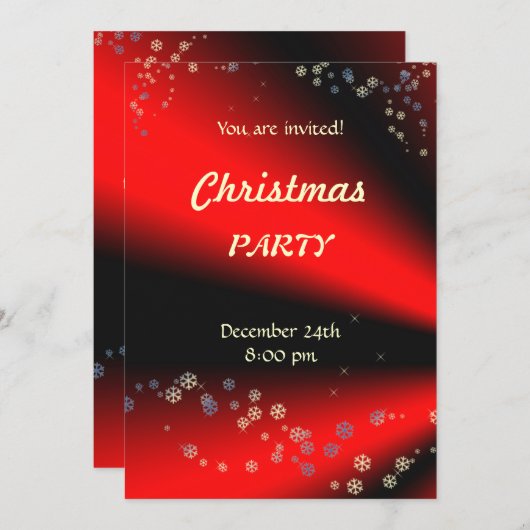 Uitnodiging voor Rood Zwart Kerstfeest (Voorkant / Achterkant)
