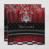 Uitnodiging voor Rood Zwarte Kroonluchter Feest Te (Voorkant / Achterkant)