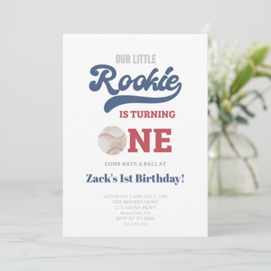 Uitnodiging voor Rookie-honkbaljongens 1e verjaard (Staand voorkant)