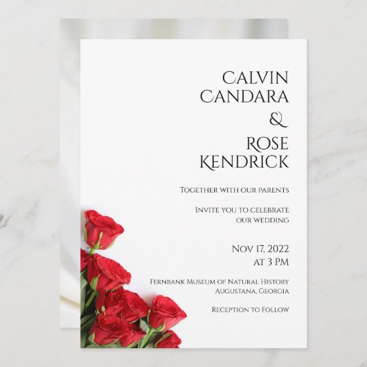Uitnodiging voor roos bruiloft (Voorkant / Achterkant)