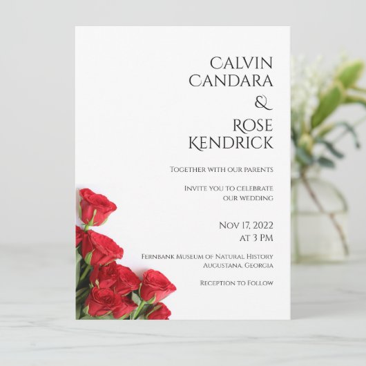 Uitnodiging voor roos bruiloft (Staand voorkant)
