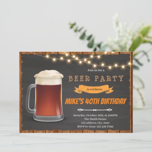 Uitnodiging voor root bier verjaardagsfeestje (Staand voorkant)