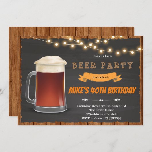 Uitnodiging voor root bier verjaardagsfeestje (Voorkant / Achterkant)