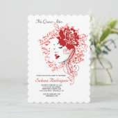 Uitnodiging voor Rose Red Quinceañera (Staand voorkant)