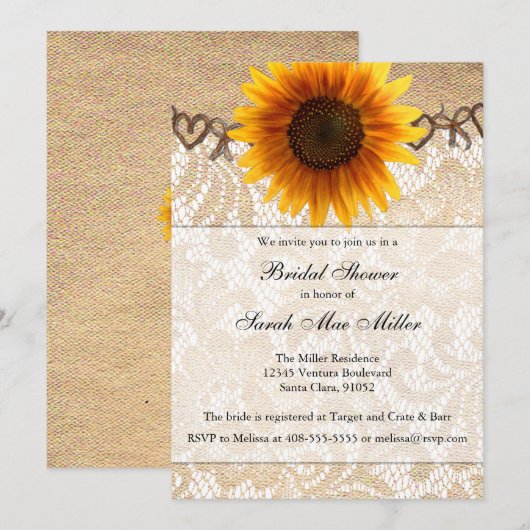 Uitnodiging voor Rotische zonnebloem - wijnbridal (Voorkant / Achterkant)