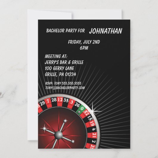 Uitnodiging voor roulettethemafeest (Voorkant)
