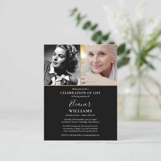 Uitnodiging voor rouwdienst met 2 foto's ter vieri (Staand voorkant)