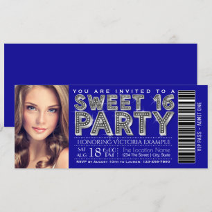 Uitnodiging voor Royal Blue Silver Sweet 16 Ticket