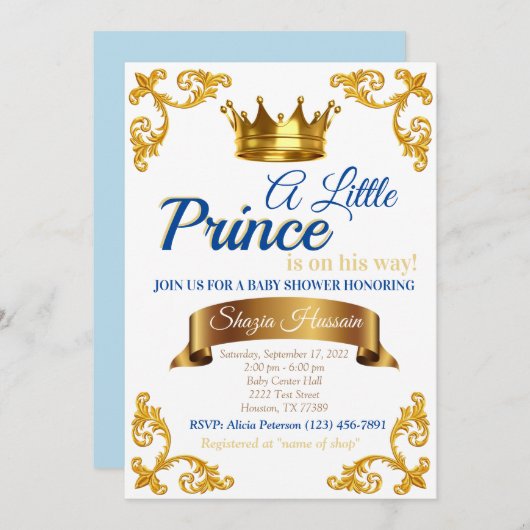 Uitnodiging voor Royal Prince Baby Shower (Voorkant / Achterkant)