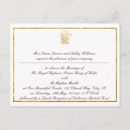 Uitnodiging voor Royal Wedding Party | Londen UK (Voorkant)