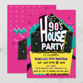 Uitnodiging voor Roze 90's House Party (Voorkant / Achterkant)