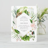 Uitnodiging voor roze, blauwgroen en orchidee trop (Staand voorkant)