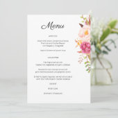 Uitnodiging voor Roze Blush Bloeiend Bloemmenu (Staand voorkant)