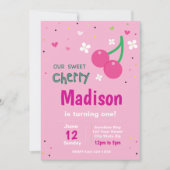 uitnodiging voor roze Cherry Birthday (Voorkant)