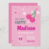 uitnodiging voor roze Cherry Birthday (Voorkant / Achterkant)