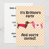 Uitnodiging voor roze Dachshund Party (Voorkant / Achterkant)