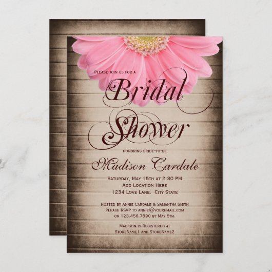 Uitnodiging voor Roze Daisy Bridal in Roestland (Voorkant / Achterkant)