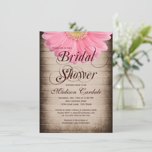 Uitnodiging voor Roze Daisy Bridal in Roestland (Staand voorkant)