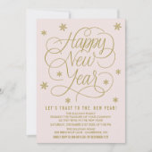 Uitnodiging voor -roze en gouden nieuwjaar Eve Par (Voorkant)