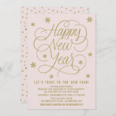 Uitnodiging voor -roze en gouden nieuwjaar Eve Par (Voorkant / Achterkant)