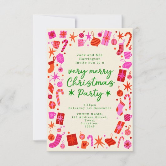 Uitnodiging voor roze en rode feestdagen (Voorkant)