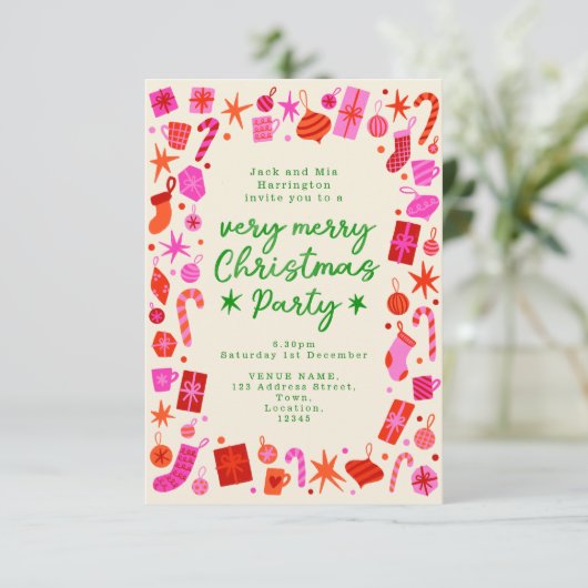 Uitnodiging voor roze en rode feestdagen (Staand voorkant)