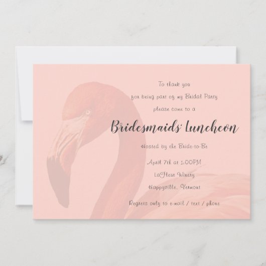 Uitnodiging voor roze flamingo bruidsmeisjes lunch (Voorkant)
